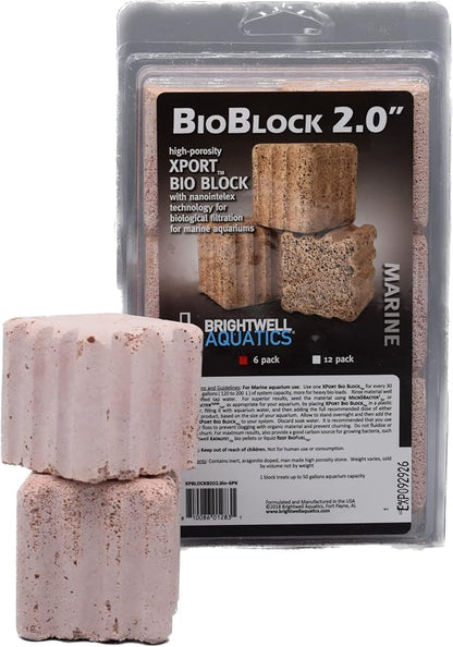 Brightwell Aquatics Xport-BIO Block - Biological Filtration Mediafor Bacteria Growth and Phosphate Reduction, 6 pack, 2"