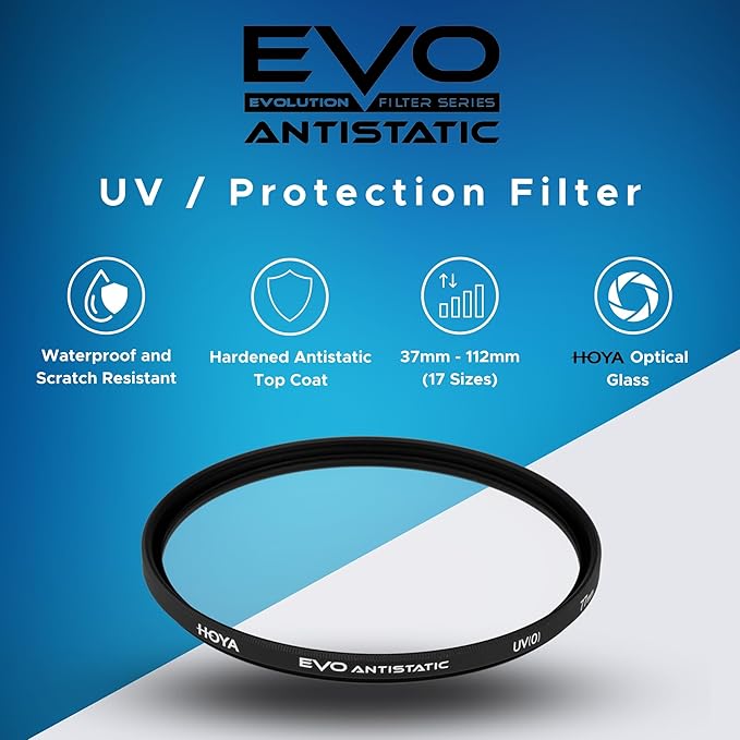 Hoya EVO Antistatic 55mm UV Filter — Camera Filters with 16-Layer SMC Coating, 3mm Thick, Optical Glass for Superior Resolution - Dust, Stain & Scratch-Resistant for Clear and Distortion-Free Images