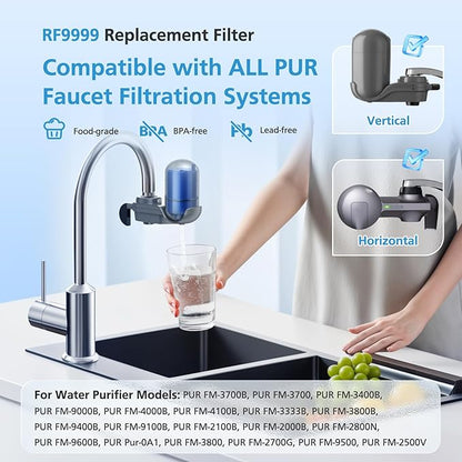 3 Pack RF9999 Faucet Mount Replacement Filter For ALL PUR/PUR PLUS Faucet Filtration Systems, 3-in-1 Powerful & Natural Mineral Filtration, Lead Removal, 9-Month Value, Blue, *NSF Certified