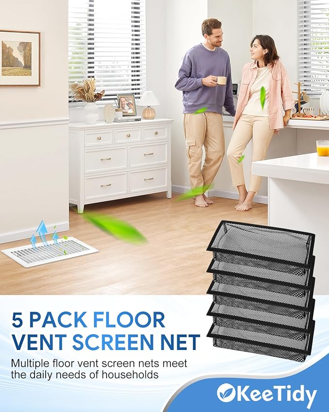 Floor Vent Screen Net, 4" x 10" Air Vent Screen Filter Mesh Catches Toys Snacks Pet Hair and Pet Food, Keeps Bugs Out for Home, 5 Pack
