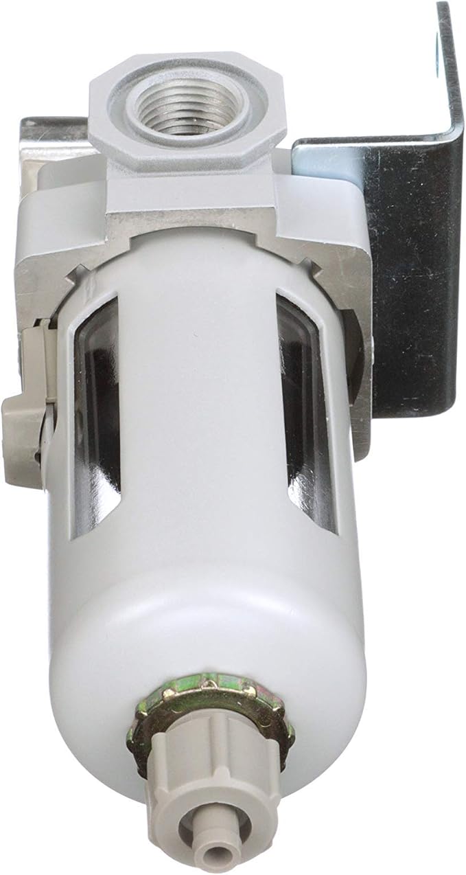 PneumaticPlus SAF300-N03B Compressed Air Particulate Filter 3/8" NPT, 10 Micron, Poly Bowl, Manual Drain, Bracket
