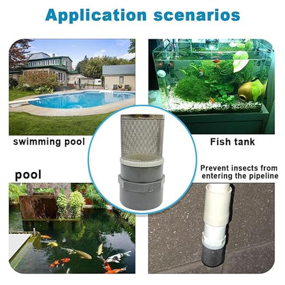 1.5 inch Stainless Steel Filter Cover Connected to 1.5 inch/DN40 Grey PVC Filter Water Pipe, Suction Strainers Used to Remove Debris and Reduce Solid Entry（1pcs）