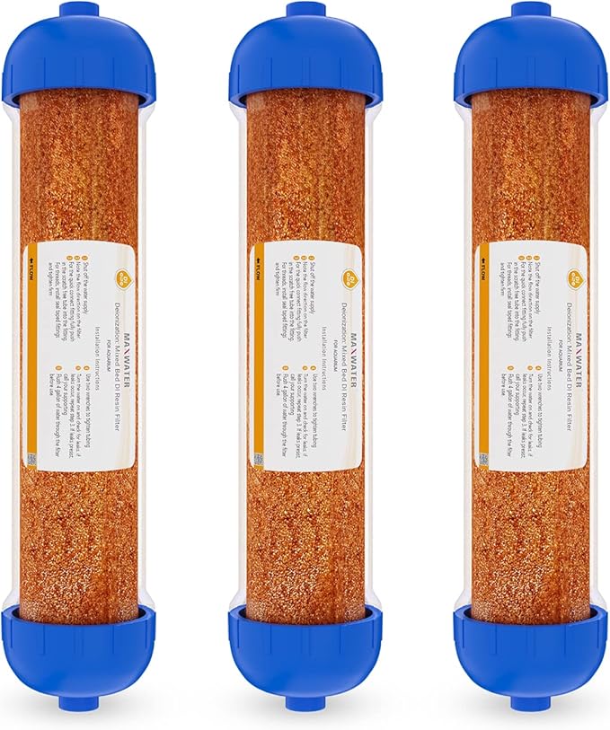 (3 Pack) Mixed Bed Ion Exchange Aquarium Filter Resin 0 PPM RO DI Refillable Housing, Compatible with 10" Aquarium Reverse Osmosis Water Filtration Systems, for High TDS in Water