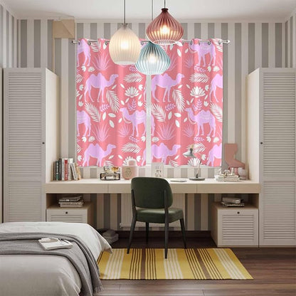 2 Panel Kitchen Cafe Curtains, Desert Camel Sunlight Filtering Nature Air Through, Window Decor Tier Curtains for Living Room 104W x 84L inch Vintage Sand Camel Leaves Flower Pattern Pink