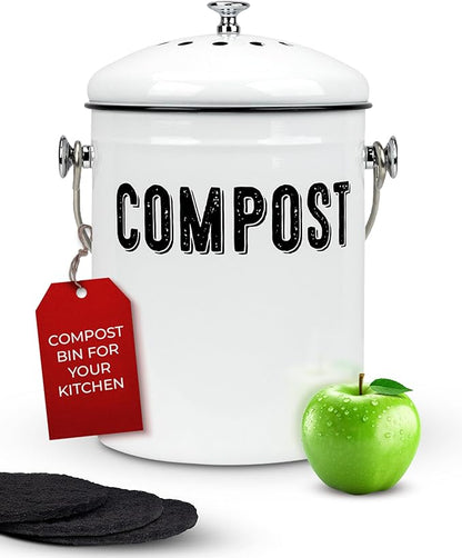 Granrosi Countertop Compost Bin Kitchen - 1.3 Gal Indoor Compost Bucket with Lid for Kitchen, Farmhouse Rust Proof & Odorless Composter Bin for Countertop, 3 Charcoal Filters