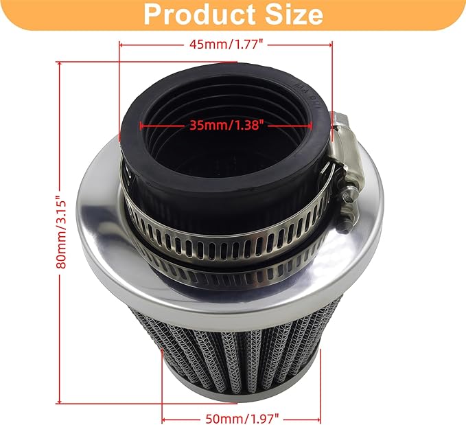 Semimo 35mm Air Filter – OEM Replacement Universal Cone Cleaner for 50cc–125cc ATV Quad Dirt Pit Bike Go Kart Scooter Moped | High Flow Washable Clamp-On Intake