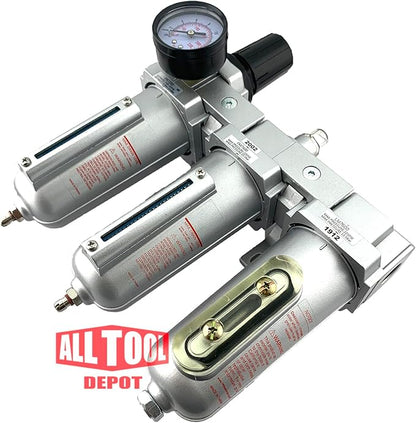 3 STAGE, HEAVY DUTY INDUSTRIAL GRADE FILTER REGULATOR COALESCING DESICCANT DRYER SYSTEM FOR COMPRESSED AIR LINE, METAL BOWLS, GREAT FOR PAINT SPRAY AND PLASMA CUTTER W/ELEMENTS(3/4"NPT, MANUAL DRAIN)