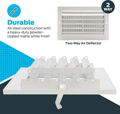 EZ-FLO 12 x 4 Inch (Duct Opening) Air Vent Cover for Wall or Ceiling, Two-Way Ventilation Register, Solid Steel HVAC Register Cover, White, 61611