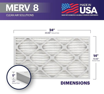 BNX TruFilter 14x24x1 Air Filter MERV 8 (4-Pack) - MADE IN USA – Dust & Pet Defense Air Conditioner HVAC AC Furnace Filters for Dust, Pet, Mold, Pollen MPR 600 – 700 & FPR 5