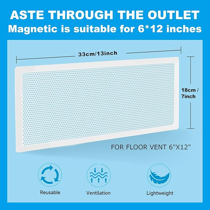 4 Packs Floor Register Vent Cover, 7"x13" Sticky Air Vent Screen Mesh Covers with Non-Magnetic Adhesive PET Gel - Securely Attaches to Plastic, Wood, Stone & More (White)