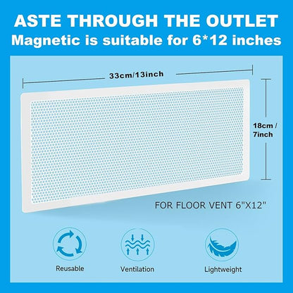 4 Packs Floor Register Vent Cover, 7"x13" Sticky Air Vent Screen Mesh Covers with Non-Magnetic Adhesive PET Gel - Securely Attaches to Plastic, Wood, Stone & More (White)