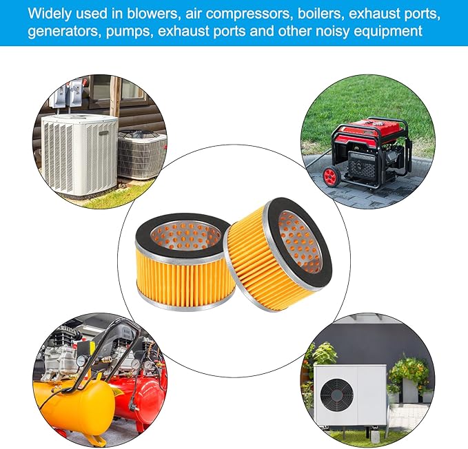 PATIKIL 3.2 x 2 Inch Air Compressor Intake Paper Filter 4 Pack Piston Type Air Filter Elements Replacement for Blowers Generators Filter Particles to Reduce Noise, Yellow