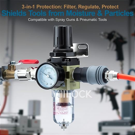 1/4" NPT Air Compressor Filter Regulator Combo, Water Separator Air Pressure Regulator with Gauge AW2000-02
