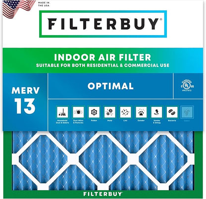 Filterbuy 15x15x1 Air Filter MERV 13 Optimal Smoke & Allergy Defense (1-Pack), Electrostatic Pleated HVAC AC Furnace Filters Replacement, Made in USA (Actual Size: 15.00 x 15.00 x 0.75)