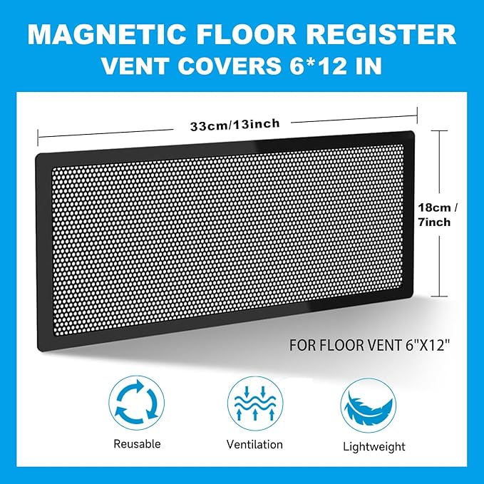 4 Packs Floor Register Vent Cover, 7"x13" Sticky Air Vent Screen Mesh Covers with Non-Magnetic Adhesive PET Gel - Securely Attaches to Plastic, Wood, Stone & More (Black)