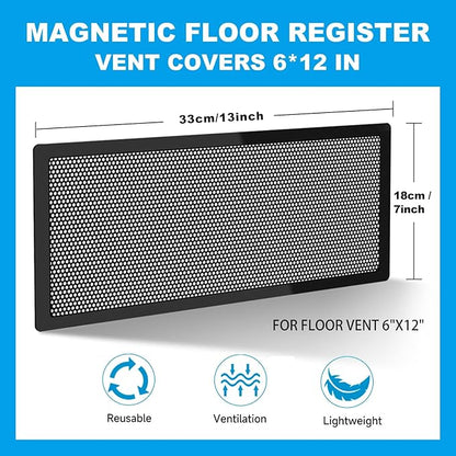 4 Packs Floor Register Vent Cover, 7"x13" Sticky Air Vent Screen Mesh Covers with Non-Magnetic Adhesive PET Gel - Securely Attaches to Plastic, Wood, Stone & More (Black)