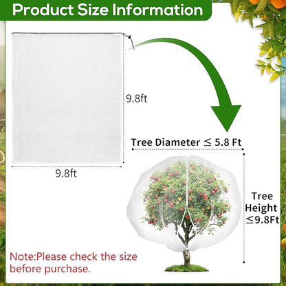 9.8 x 9.8 ft Large Fruit Tree Netting Cover with Zipper and Drawstring,Garden Insect Netting Plant Cover Transparent Bird Plant Barrier Flower Fruit Mesh Screen for Preventing Deer Squirrel Bug
