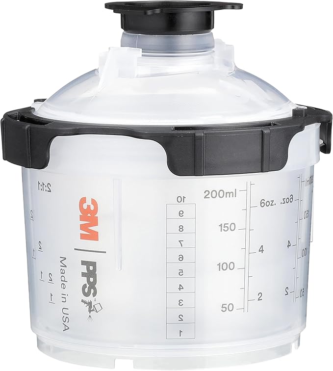 3M PPS 2.0 Spray Gun Cup, Lids and Liners Kit, 26114, Mini, 6 Ounces, 200-Micron Filter, Use for Cars, Furniture, House and More, 1 Paint Cup, 50 Disposable Lids and Liners, 32 Sealing Plugs, White