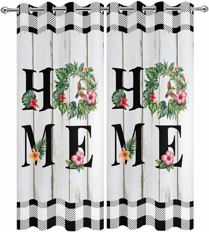 Summer Outdoor Curtains for Patio Leaves Garland Plumeria Wood Buffalo Plaid Waterproof Outside Curtains with Grommet Top Weatherproof Curtain for Cabana Pergola Gazebo, 2 Pack, 54" W x 108" L