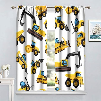 Kids Construction Equipment Window Curtains, Excavator Tractor Tow Truck Rod Pocket Decorative Windows Curtain for Children Teens Boys Girls Room Decor 42x63in (30% Blackout)