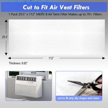 MERV 8 Filter Material, 23 Ft² Cut to Fit Air Filters Electrostatic Media for Stops Dust and Pet Dander With Adhesive Hook Tape for Home Ceiling AC HVAC Furnace Vents