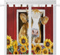 Cows Sunflowers Bathroom Curtains 63 Inch Length, Window Curtains Tab Top, Spring Floral Bees Farmhouse Barn Light Filtering Window Treatments Drapes 52"x63" 2 Panel