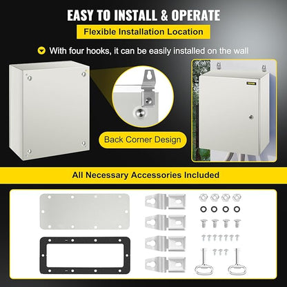 VEVOR NEMA Steel Enclosure, 20 x 16 x 8'' NEMA 4X Steel Electrical Box, IP66 Waterproof & Dustproof, Outdoor/Indoor Electrical Junction Box, with Mounting Plate
