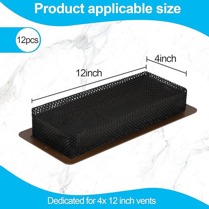 12 Pack Floor Register Cover Trap 4 X 12 Inch Vent Screen Net Black Air Vent Mesh Nets Home Floor Net Trap Floor Vent Mesh Filters Keeps Bugs, Coins, Pet Hair, Food Out
