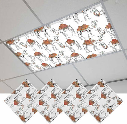 4 Pack Fluorescent Light Cover, Sand Camel Light Covers for Ceiling Lights, Vintage Farmhouse Desert Animals Camel Magnetic Lights Filters Ceiling Shade for Classroom/Office - 4 x 2 Feet