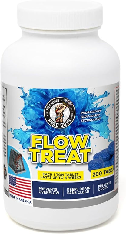 HVAC GUYS – Flow Treat Tabs - 200 Tablets | AC Drain Line Cleaner | Prevents Odors, Keeps HVAC Drain Pan Clean, Prevents Overflow | One Tablet Lasts up to 4 Weeks