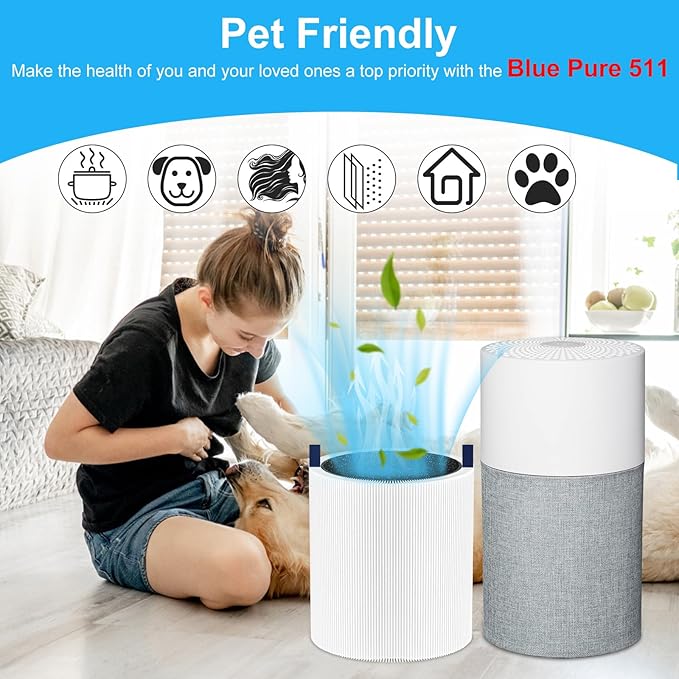 𝟓𝟏𝟏 replacement filter Compatible for Blueair Blue Pure 𝟓𝟏𝟏 Smart Machine, Efficient Particle Dust Pet Dander Filter& Pet Odor Smoke Activated Carbon Filter, 2 Pack(Not Fit for 𝟓𝟏𝟏 𝐀𝐮𝐭𝐨)