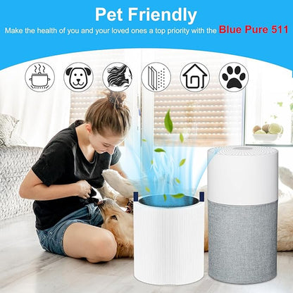 𝟓𝟏𝟏 replacement filter Compatible for Blueair Blue Pure 𝟓𝟏𝟏 Smart Machine, Efficient Particle Dust Pet Dander Filter& Pet Odor Smoke Activated Carbon Filter, 2 Pack(Not Fit for 𝟓𝟏𝟏 𝐀𝐮𝐭𝐨)