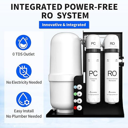 WINGSOL Integrated Reverse Osmosis Water Filter, NSF/ANSI 42/53/58, Dual Outlet 10-Stage Under Sink RO Filtration System for 0 TDS & pH+ Alkaline Remineralization Water, No Electricity Needed