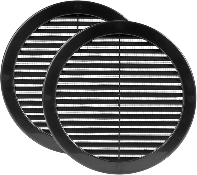 Vent Systems 8" Inch (Opening Dimensions) - Pack of 2 - Black Soffit Vent Cover - Plastic Round Air Vent Grille - Built-in Mesh Screen - HVAC Register Louver for Bathroom, Home, Kitchen