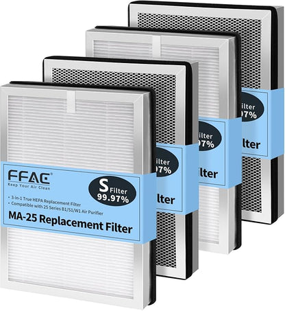 MA-25 Replacement Filter Compatible with MA-25 Air Purifier S1/W1/B1, 3-in-1 Filtration System of MA25, H13 True HEPA and Activated Carbon Filter, 4 Pack