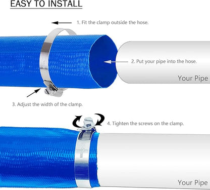 DAVCO 2.5" x 100 ft Pool Backwash Hose, Heavy Duty Reinforced Blue PVC Lay Flat Water Discharge Pump Hoses For Swimming Drain Pools and Clean Filters,with 1 Clamp