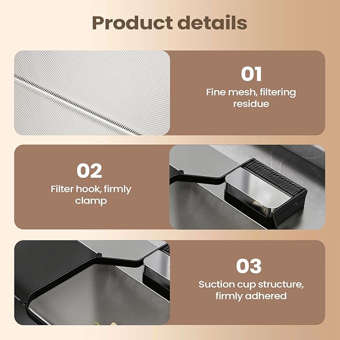 Corner Sink Strainer – PC ABS Iron Art 16.6x21.8x2cm | Foldable Basket Strainer | Sink Food Catcher | Suction Cup Drain Filter For Food Waste Disposal Scrap Collection