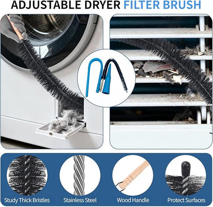 Dryer Vent Cleaner Kit - Universal Vacuum Hose Attachment & Lint Brush, Effectively Clean Clogged Dryer Ducts, Fit Most Vacuums for Dryer, Refrigerator Coils & Behind Appliances (Gray)