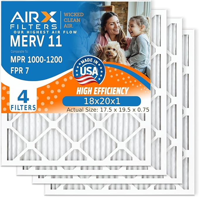 AIRX FILTERS WICKED CLEAN AIR. 18x20x1 Air Filter MERV 11 Electrostatic Pleated Air Conditioner Filter 4 Pack HVAC AC Furnace Filters