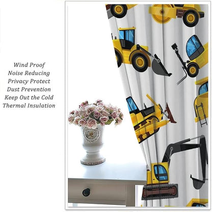 Kids Construction Equipment Window Curtains, Excavator Tractor Tow Truck Rod Pocket Decorative Windows Curtain for Children Teens Boys Girls Room Decor 42x45in (30% Blackout)