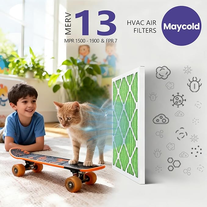 Maycold 14x20x1 MERV 13 Furnace Air Filter (6-Pack), High-Performance HVAC AC Filters for Home Use, Actual Size: 13.70” x 19.70” x 0.75”, Individually Wrapped in Plastic