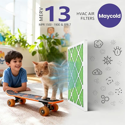 Maycold 14x20x1 MERV 13 Furnace Air Filter (6-Pack), High-Performance HVAC AC Filters for Home Use, Actual Size: 13.70” x 19.70” x 0.75”, Individually Wrapped in Plastic