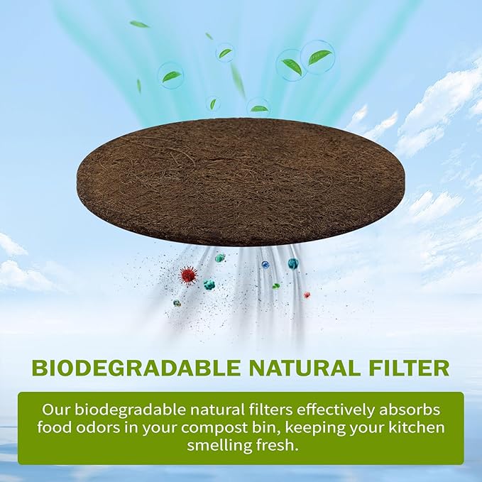 12 Pack Biodegradable Natural Filters for Kitchen Compost Bin, 7.25 Inch Compost Bin Charcoal Filter for Countertop Bin Pail Replacement, Longer Lasting Round Activated Charcoal Home Bucket Refill Set