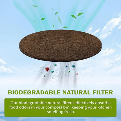 12 Pack Biodegradable Natural Filters for Kitchen Compost Bin, 7.25 Inch Compost Bin Charcoal Filter for Countertop Bin Pail Replacement, Longer Lasting Round Activated Charcoal Home Bucket Refill Set