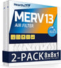 8×8×1 MERV 13 Furnace Air Filters - HVAC/Furnace AC Filter Replacement (Actual Size 7.75x7.75x0.75) - Pleated Dust Defense Air Conditioner Filters for Home Office (2 Pack)