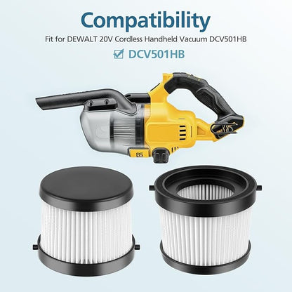 DCV501HB DCV5011H HEPA Vacuum Filter Compatible with DEWALT DCV501HB 20V Vacuum Cordless Handheld Vacuum, 4 Packs Vacuum Filter with 8 Foam Sleeve Filters & 1 Brush