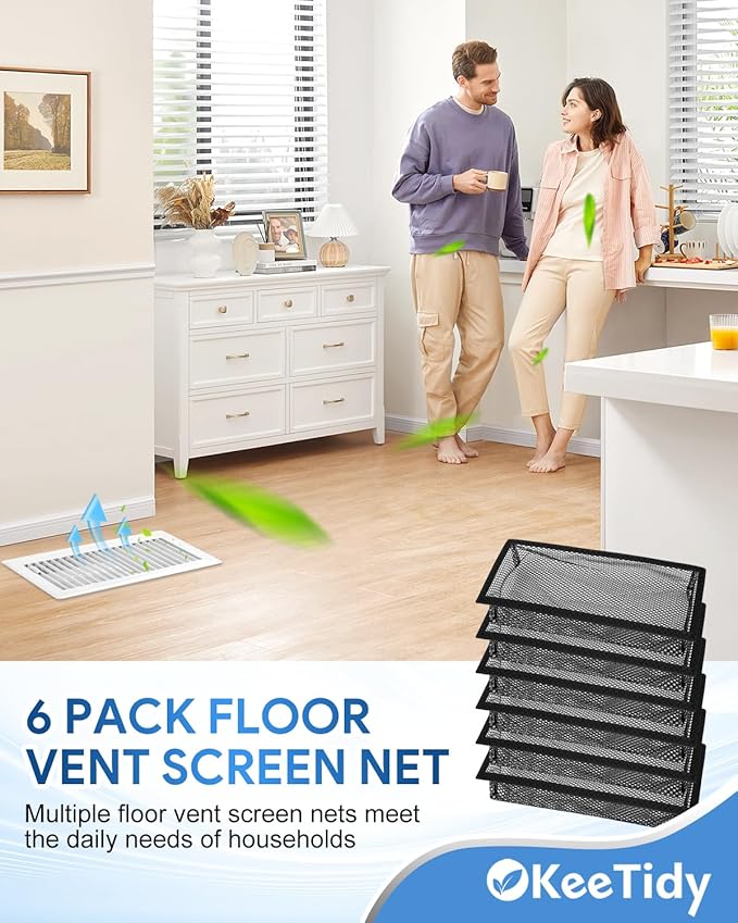 Floor Vent Screen Net, 4" x 12" Air Vent Screen Filter Mesh Catches Toys Snacks Pet Hair and Pet Food, Keeps Bugs Out for Home, 6 Pack