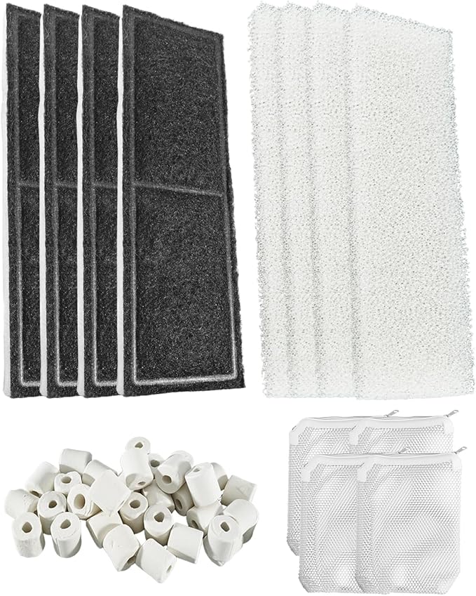 13Pcs Aquarium Filter Media Kit Fit for Fluval U3 Underwater Filter, Includes 4 Foam Pads, 4 Poly Carbon Media, 1 Ceramic Ring and 4 Mesh Bags for Freshwater & Saltwater Aquariums