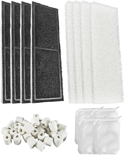 13Pcs Aquarium Filter Media Kit Fit for Fluval U3 Underwater Filter, Includes 4 Foam Pads, 4 Poly Carbon Media, 1 Ceramic Ring and 4 Mesh Bags for Freshwater & Saltwater Aquariums