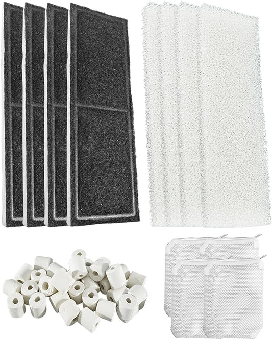 13Pcs Aquarium Filter Media Kit Fit for Fluval U3 Underwater Filter, Includes 4 Foam Pads, 4 Poly Carbon Media, 1 Ceramic Ring and 4 Mesh Bags for Freshwater & Saltwater Aquariums